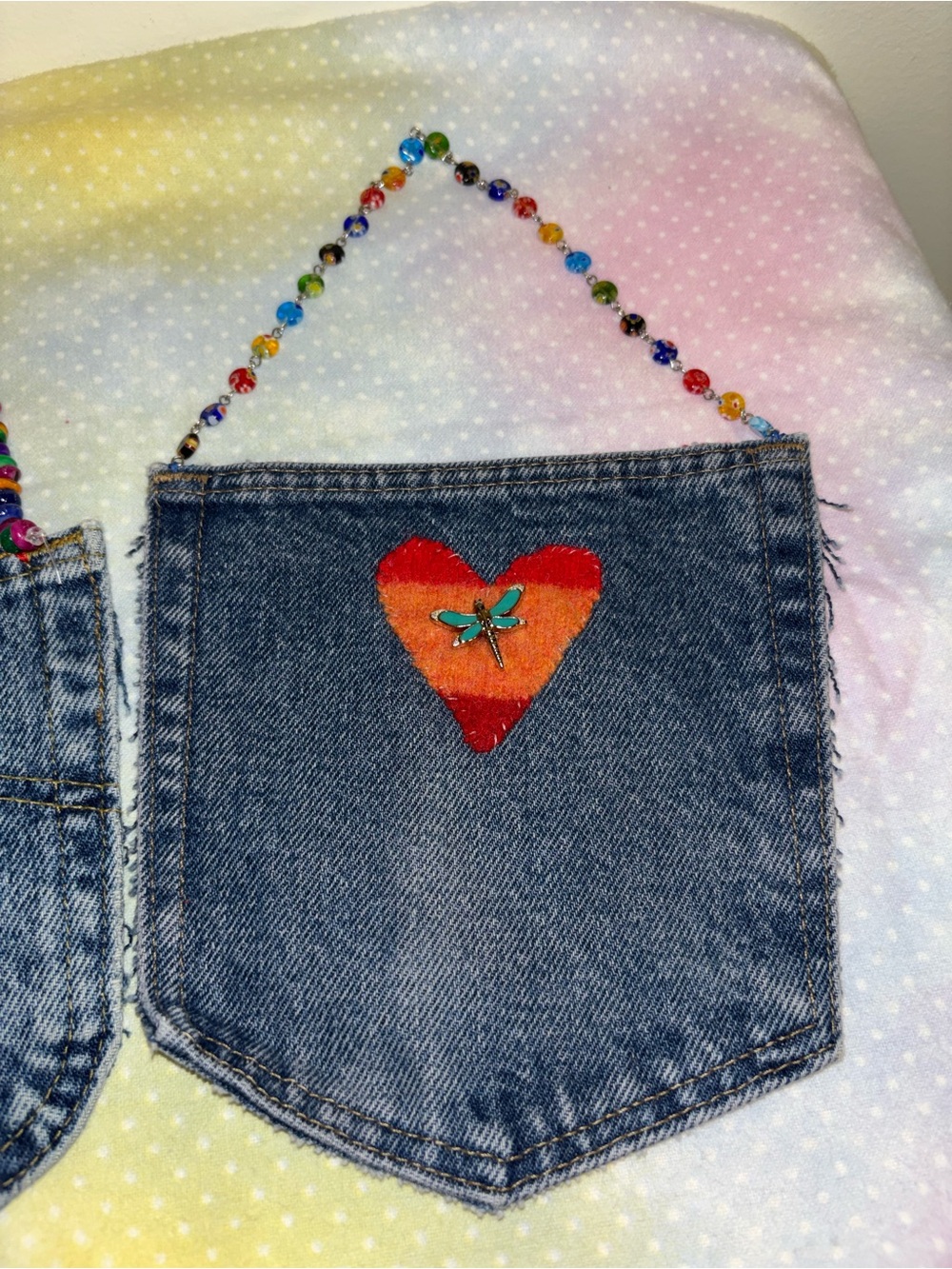 2 Upcycled Denim Pocket kids purses - Picture 3 of 6